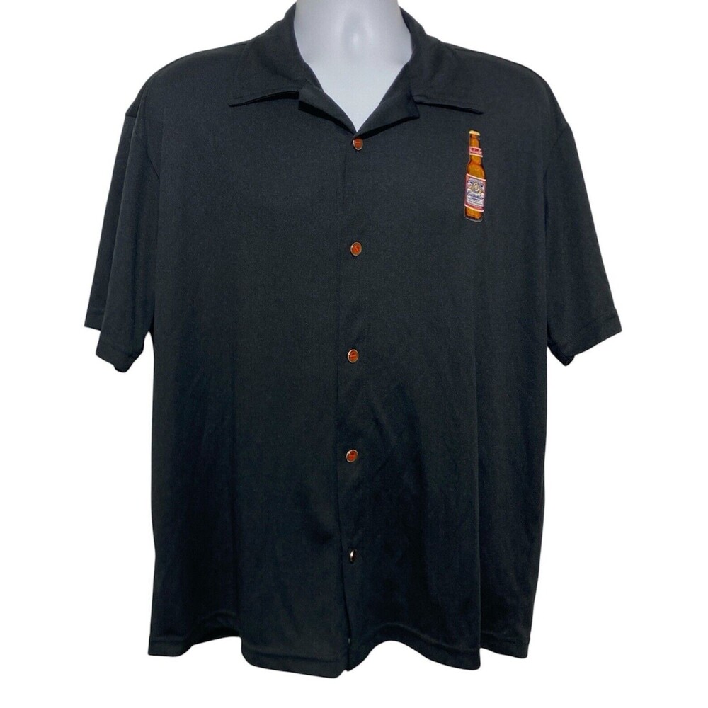 Steady Customs Shirt Men Size L Black Button Up Short Sleeve Budweiser Casual